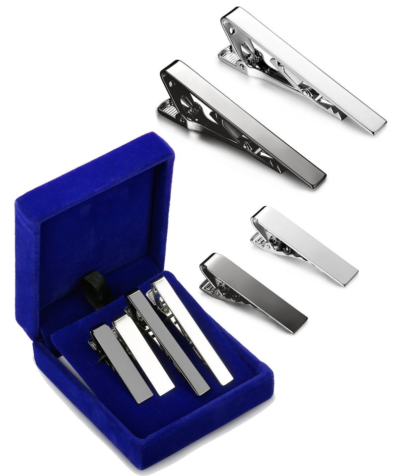 LOYALLOOK 2pcs 2.15Inch Mens Tie Bar Pinch Clip Set for Regular Ties and 2pcs 1.5Inch Skinny Tie Clip with Gift Box Silver Black Tone Pack - Image 5